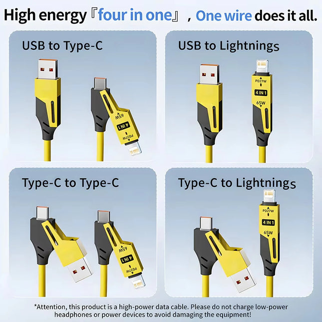 NNBILI 4 in 1 65W Spring Short Data Cable 6A USB Type C Spring