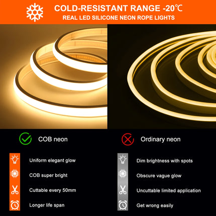 Waterproof COB LED Strip Light 12V 24V Flexible LED Neon Light 0.5-20M