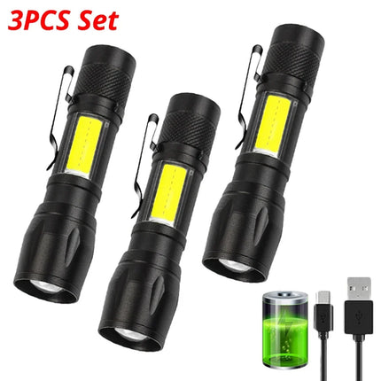 Zoom Mini USB Rechargeable Led Flashlight Portable Built Battery XP-G