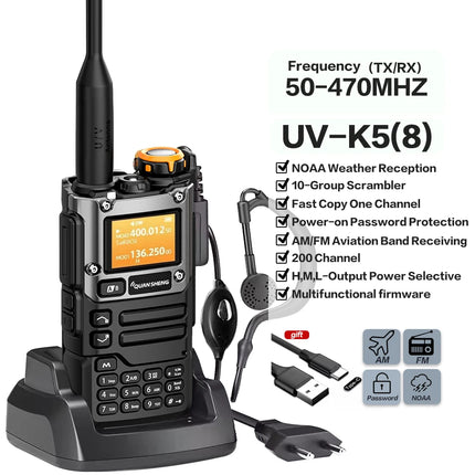 Quansheng UV-K6 Walkie Talkie 5W Air Band Radio Tyep C Charge UHF VHF