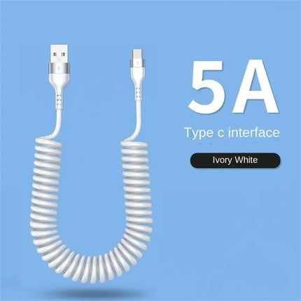 5A Fast Charging Spring Data Cable 66W Retractable USB Type C Cable