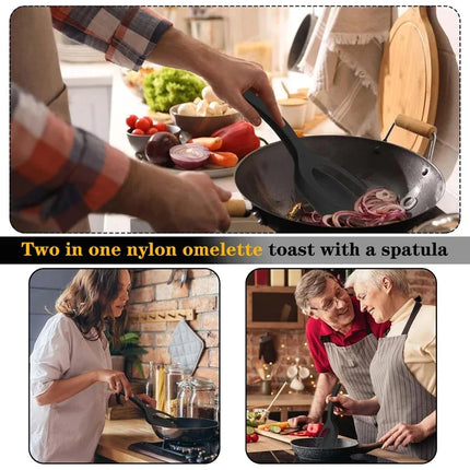New 2 in 1 Grip Flip Spatula Tongs Egg Flipper Spatula Nylon Non Stick