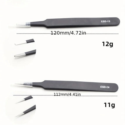 Precision ESD anti-static tweezers set -6-pc durable stainless steel