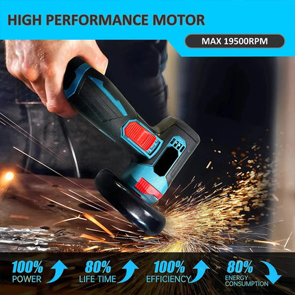 Cordless Electric Angle Grinder 19500rpm Handheld Polishing Grinding