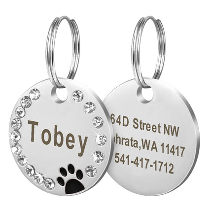 Personalized Dog Cat ID Tag Bling Rhinestone Puppy Kitten Name Tags