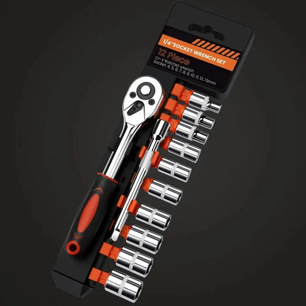 Socket Wrench, 12 Piece Set of Multifunctional Tools, Ratchet Quick