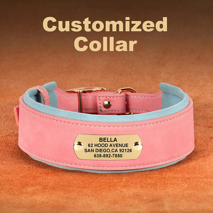Customized Engraved Dog Collar Wide Leather Dog Collar Large Soft