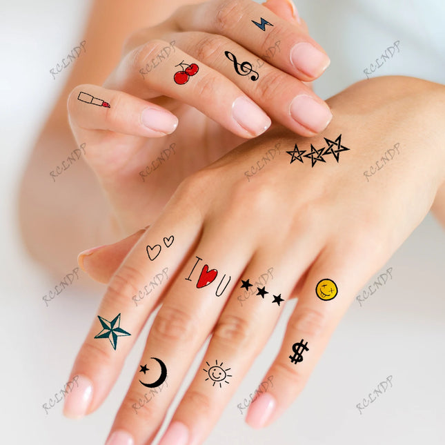 Waterproof Temporary Tattoo Sticker English Letter Star Moon Anchor