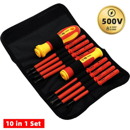 10Pcs Interchangeable Blade VDE Insulated Screwdriver Set with Case