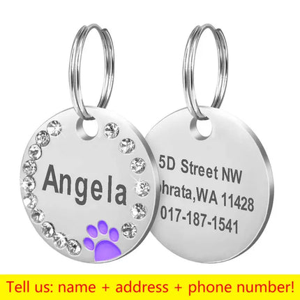 Stainless Steel Engraved Pet Name Collar Pendant ID Tags Personalized