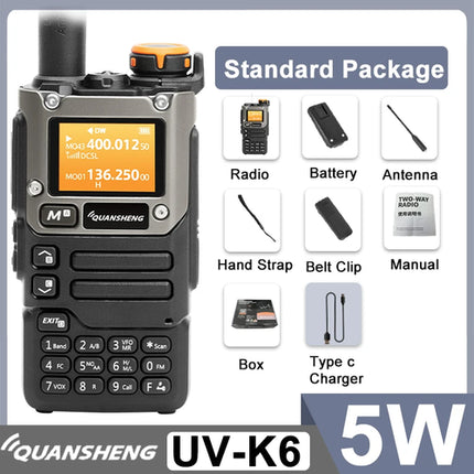 Quansheng UV-K6 Walkie Talkie 5W Air Band Radio Type C Charge UHF VHF