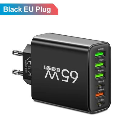 6 Ports 65W USB PD Charger Fast Charging Type C Phone Charger Adapter