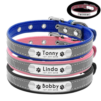 Reflective Pet Dog Custom Collar Adjustable Free Engraved Small Medium