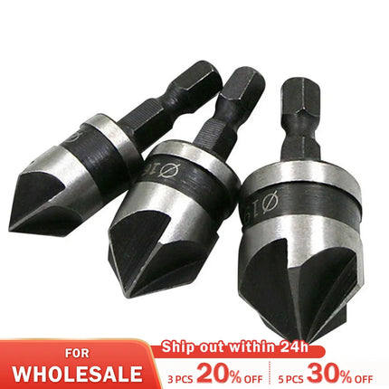 3PC Hexagonal Shank 90 Degree Black Five Blade Chamferer 12/16/19mm