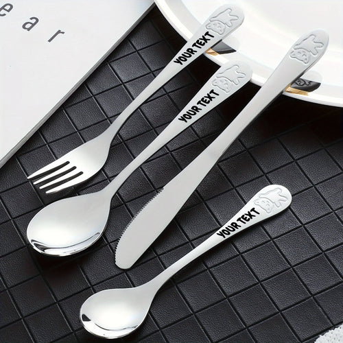 4pc Customizable Name 304 Stainless Steel Flatware Set with Cute Bear