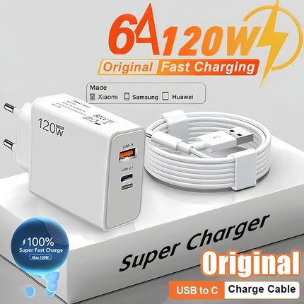 120W USB Fast Charger With Type C Cable Fast Charging Adapter For