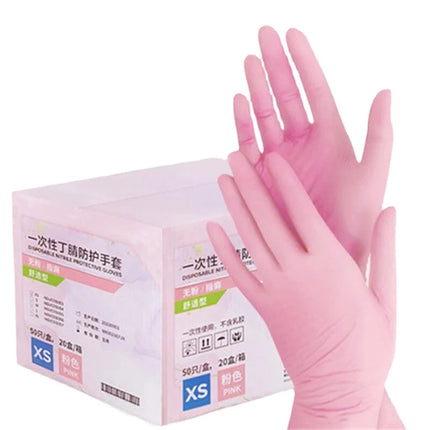 50PCS Pink Nitrile Gloves Disposable Powder Free Household Cleaning