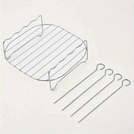 1set Stainless Steel Air Fryer Rack With 4 Roast Meat Picks Grill Air
