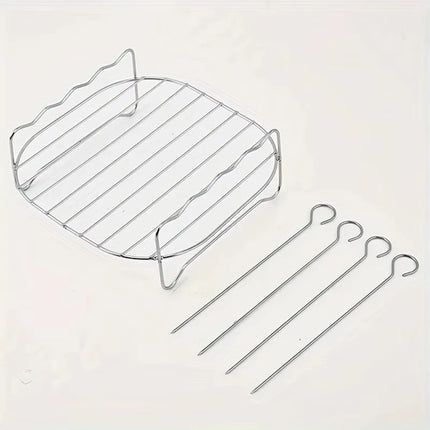 1set Stainless Steel Air Fryer Rack With 4 Roast Meat Picks Grill Air