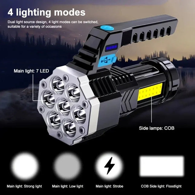 Portable Flashlight 7 LED COB Side Light USB Rechargeable Outdoor