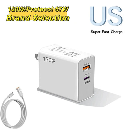 120W USB Fast Charger With Type C Cable Fast Charging Adapter For