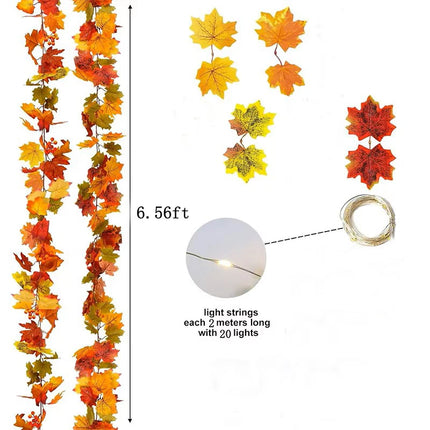 200CM Autumn Artificial Maple Leaf Wreath Fake Leaf Plant Vine Home