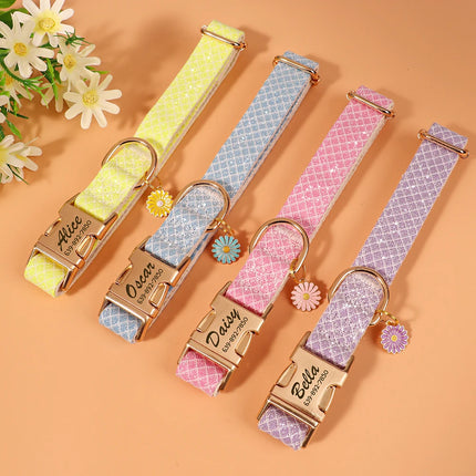 Custom Bling Nylon Dog Collar Free Engraved Puppy Dog ID Name Collars