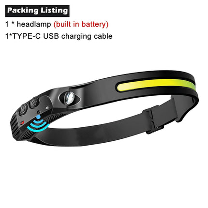 LED Sensor Headlamp Built-in Battery USB Rechargeable Head Flashlight