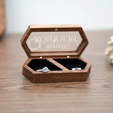 Free Custom Personalized Walnut Wooden Ring Box Engraved Engagement