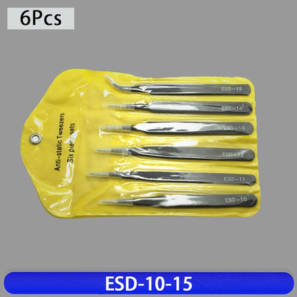 Precision ESD anti-static tweezers set -6-pc durable stainless steel