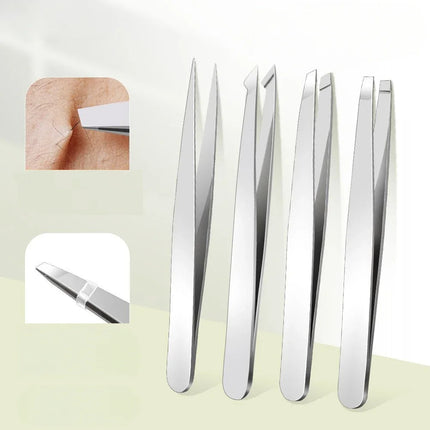 4Pcs Tweezers Set-Precision Eyebrow And Facial Hair Debris And