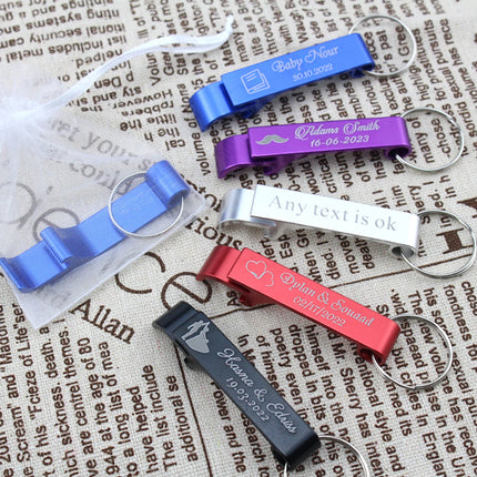 50*Personalized Engraved Bottle Opener Key Chain Wedding Favors