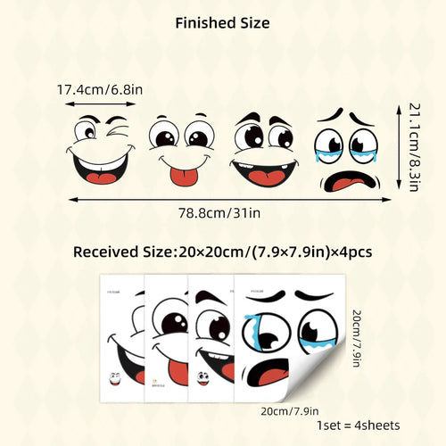 4 sheets/Set Cartoon Face Stickers,Self-Adhesive, Plastic Surface
