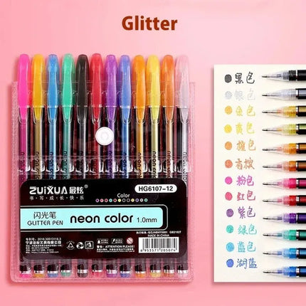 12Pcs Colors Gel Pens and Refills for School Office Coloring Book