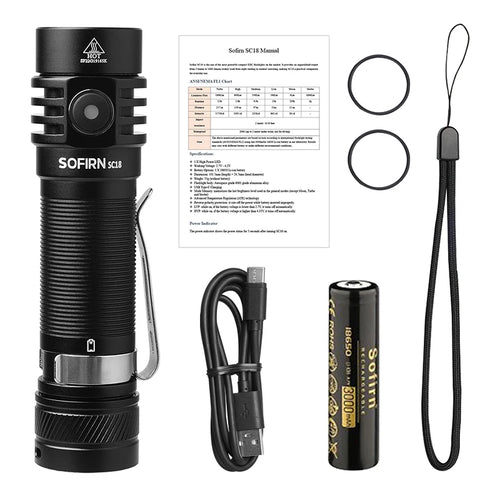 Sofirn SC18 1800lm EDC Flashlight USB C Rechargeable SST40 LED 18650