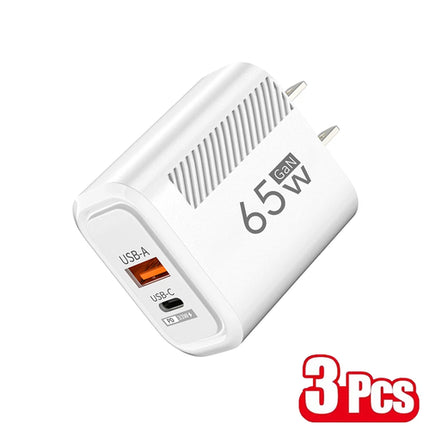 65W GaN USB C Fast Charger QC3.0 EU/US Plug Phone Charger Adapter For