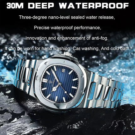 POEDAGAR Square Luxury Men Wristwatch Waterproof Luminous Date