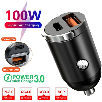 USB Car Charger 200W Fast Charging Type C Car Phone Charger Adapter
