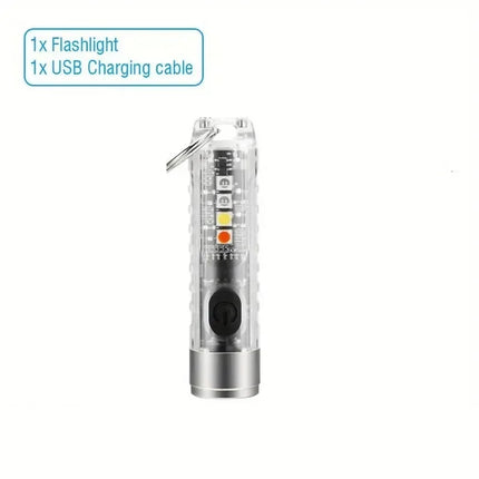 1PC Rechargeable Mini Keychain Flashlight with 10 Modes and Magnetic