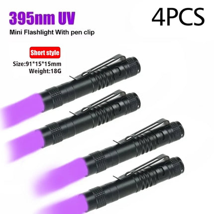 UV Flashlight 395nm Ultraviolet Torch With Pen Clip Portable AAA