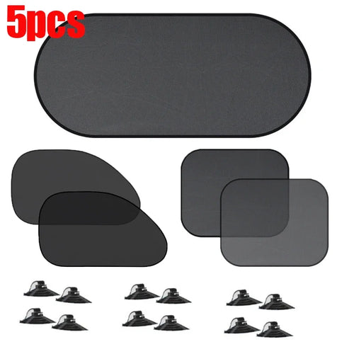 5PCS Car Window Sunshade Cover Sun UV Protection Auto Front Rear Black