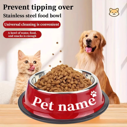 Custom Engraved Name Stainless Steel Pet Bowl Anti-Tip Non-Slip Base