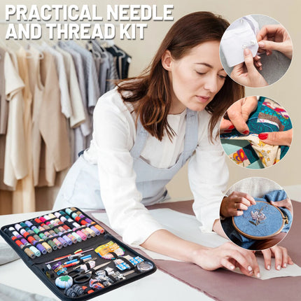 Complete Sewing Kit with Threads Needles Scissors Tape Measure Buttons