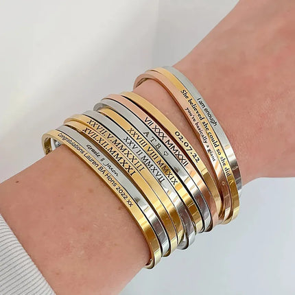 1PC Personalized Engraved Name Stainless Steel Bracelet Custom Words