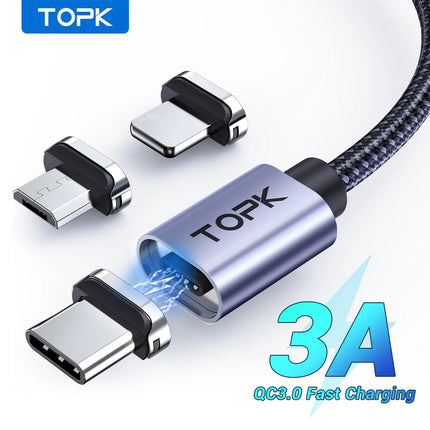 TOPK Magnetic Charging Cable 3A Micro USB Type C Cable with Led Light