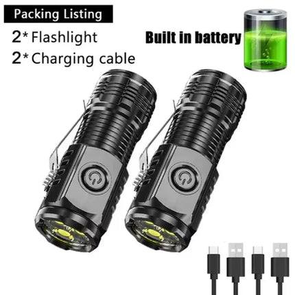 Portable Mini LED Flashlight Powerful 3*Wick Small Pocket Torch USB