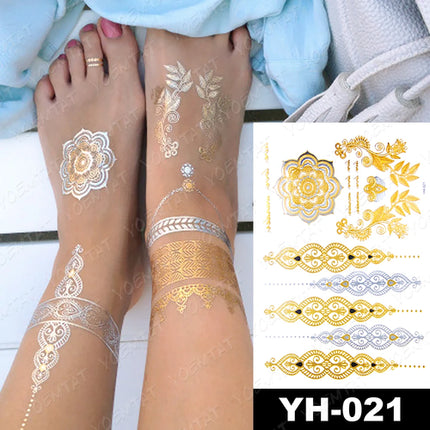 Waterproof Temporary Tattoo Sticker Flowers Mandala Henna Golden