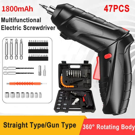 47 PCS 3.6V Electric Screwdriver Set 1800mAh Battery Powered Portable