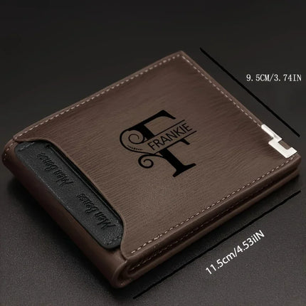 Custom Engraved Initials & Name PU Leather Wallet Men Gift for