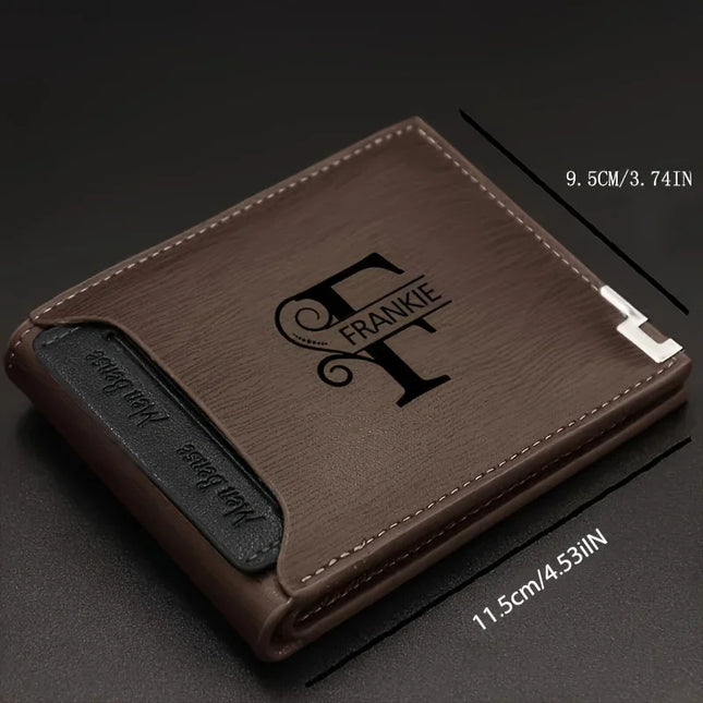 Custom Engraved Initials & Name PU Leather Wallet Men Gift for